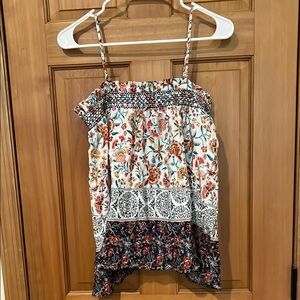 Maurices White and Orange Smocked Asymmetrical tank top